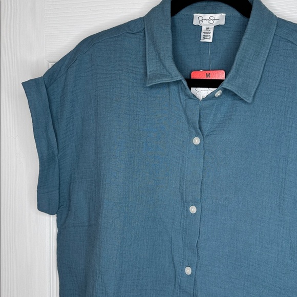 Jessica Simpson Women’s Short Sleeve Gauze Teal Top Sz M NWT - Picture 5 of 6